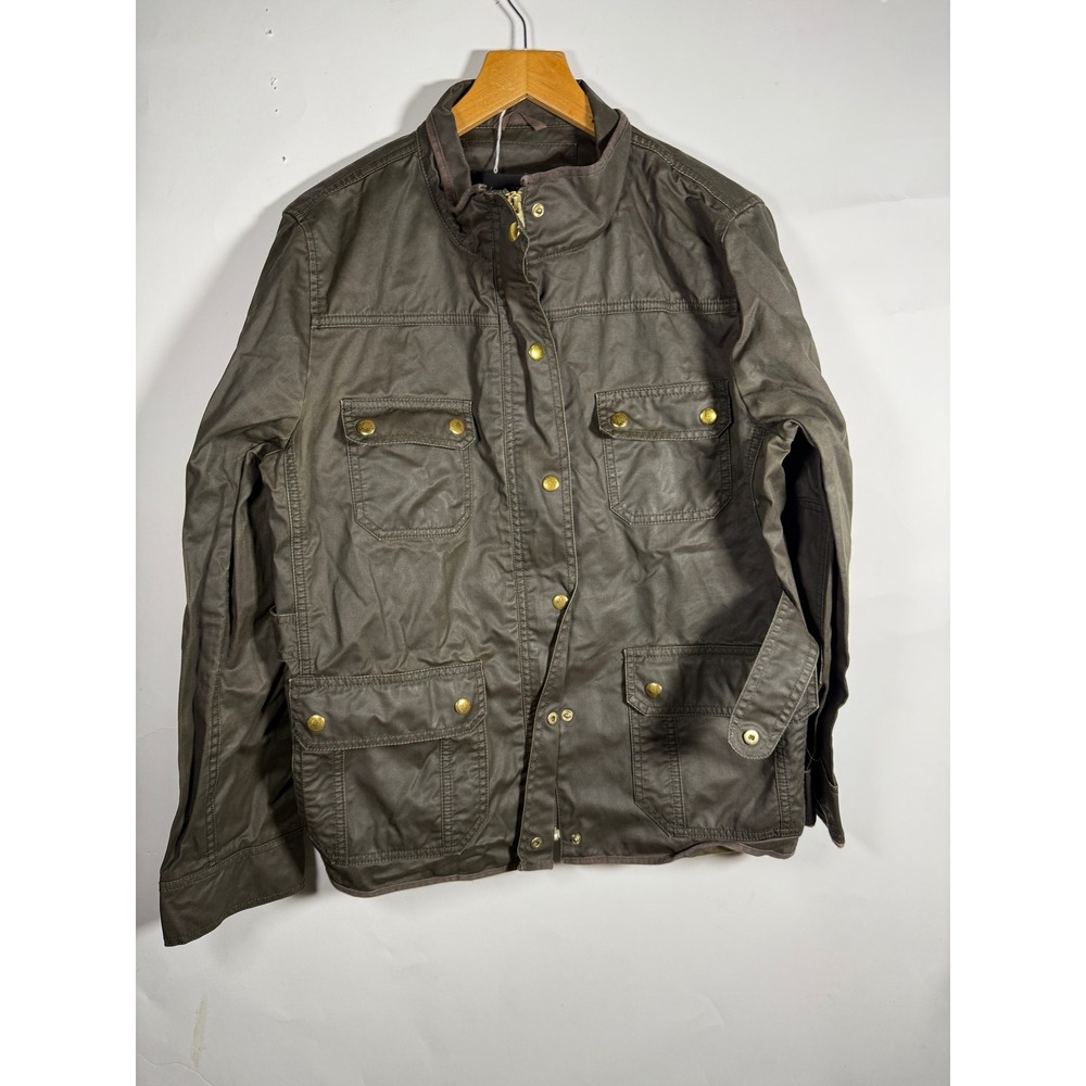 J Crew Waxed Cotton Utility Jacket Olive Green Full Zip‎ Pockets Womens Size XL
